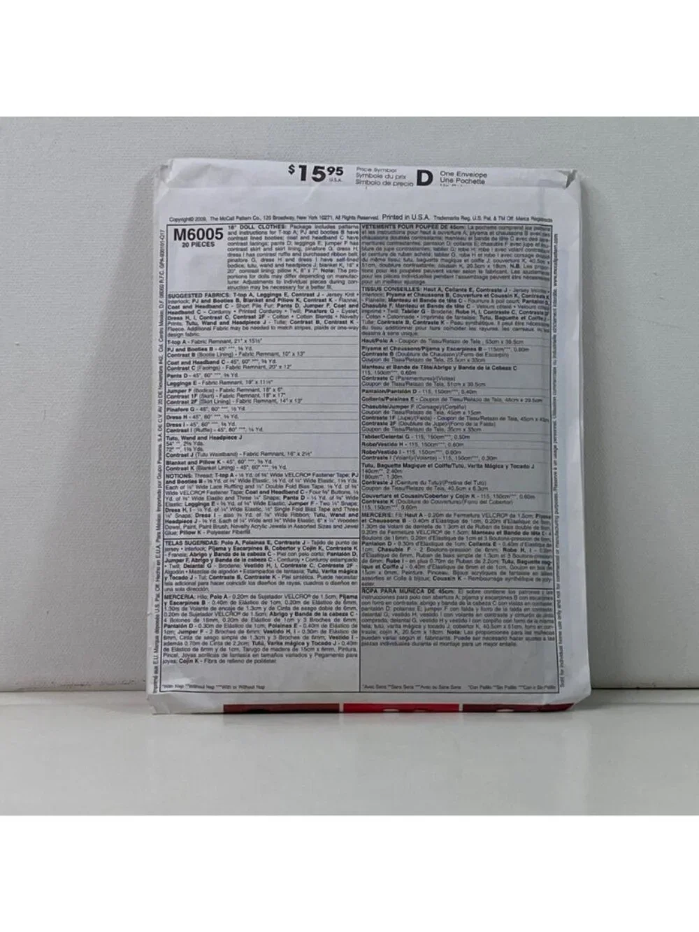 McCalls Crafts M6005 Doll Clothes Pattern Uncut For 18 Inch Dolls Variety Views